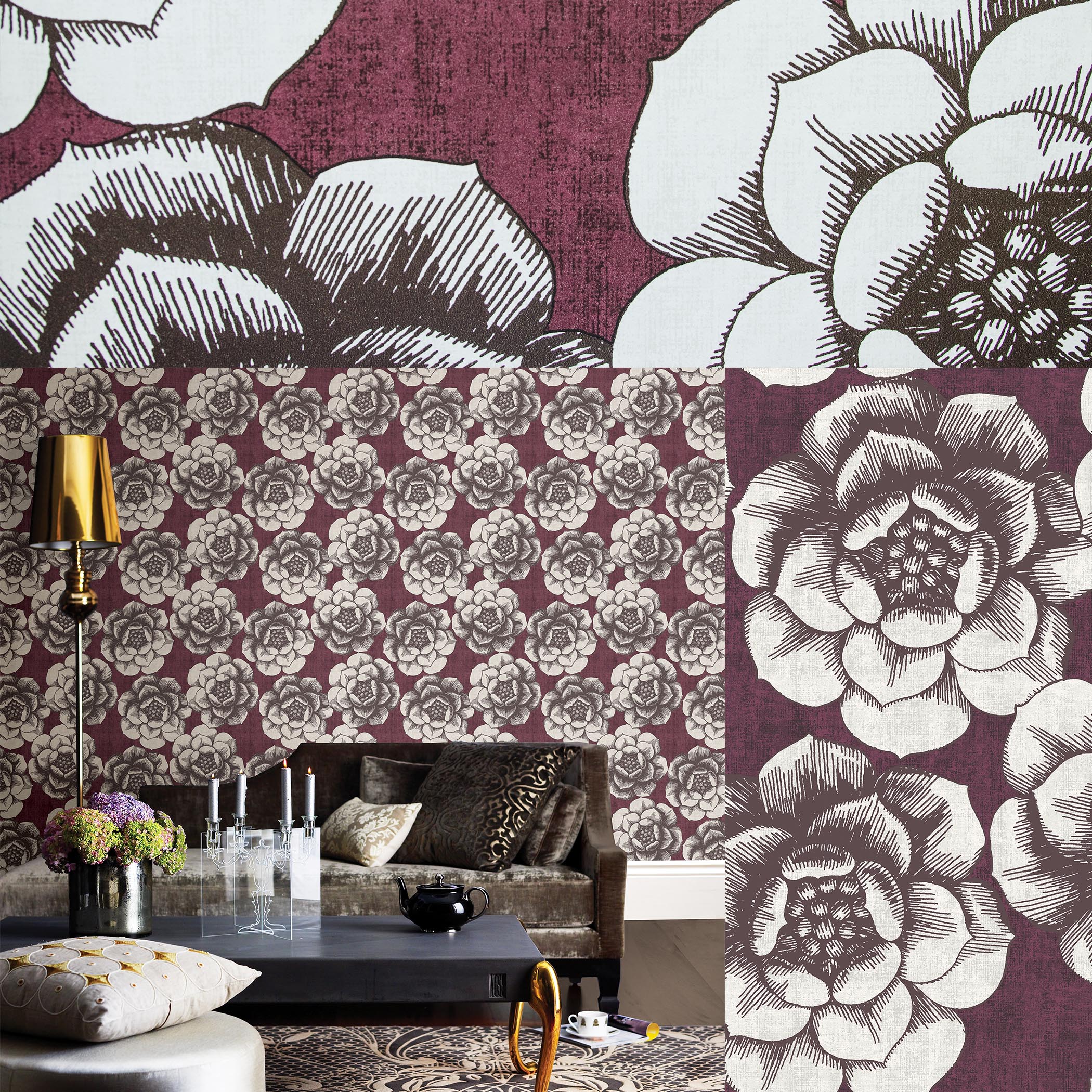Maroon Plum Floral Wallpaper - Wallpaper - HD Wallpaper 