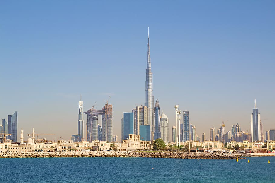 Dubai, Skyline, Skyscraper, Skyline Of Dubai, Architecture, - Burj Khalifa From Dubai Airport - HD Wallpaper 