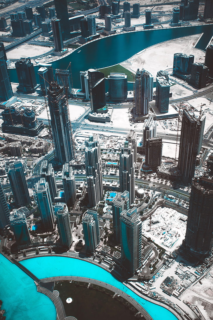 Grey High Rise Buildings, Skyscrapers, Top View, Burj - Dubai Iphone Xs Max - HD Wallpaper 