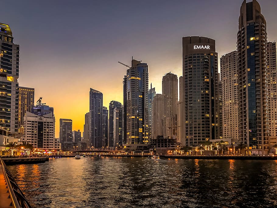 Dubai, Cove, Water, Architecture, Port, Sky, Skyline, - Dubai Hotel 2019 - HD Wallpaper 