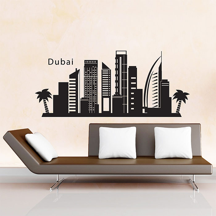 Dubai Skyline City Silhouette Vinyl Wall Art Decal - Πλανητεσ Σε Καμβα - HD Wallpaper 