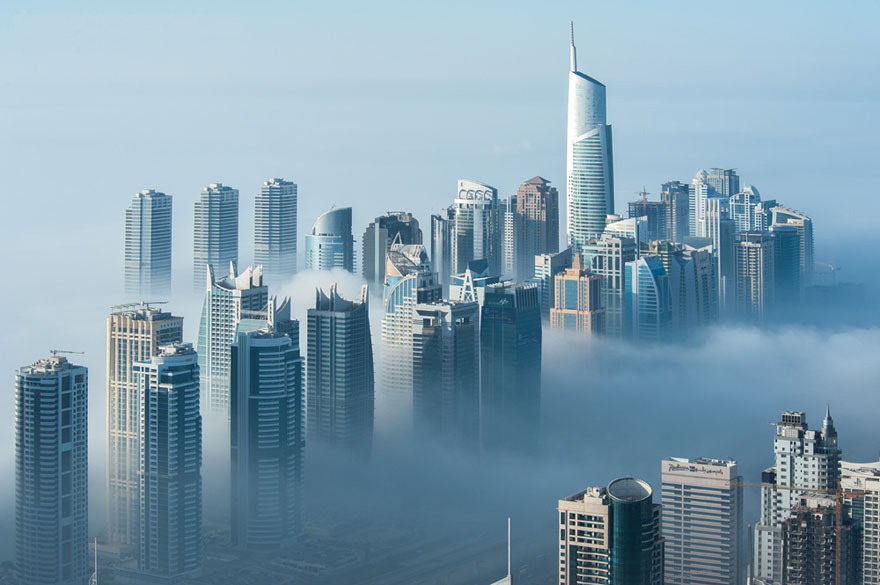 A Blaze With Light Dubai In Fog Sebastian Opitz - Technology In Dubai Smart City - HD Wallpaper 