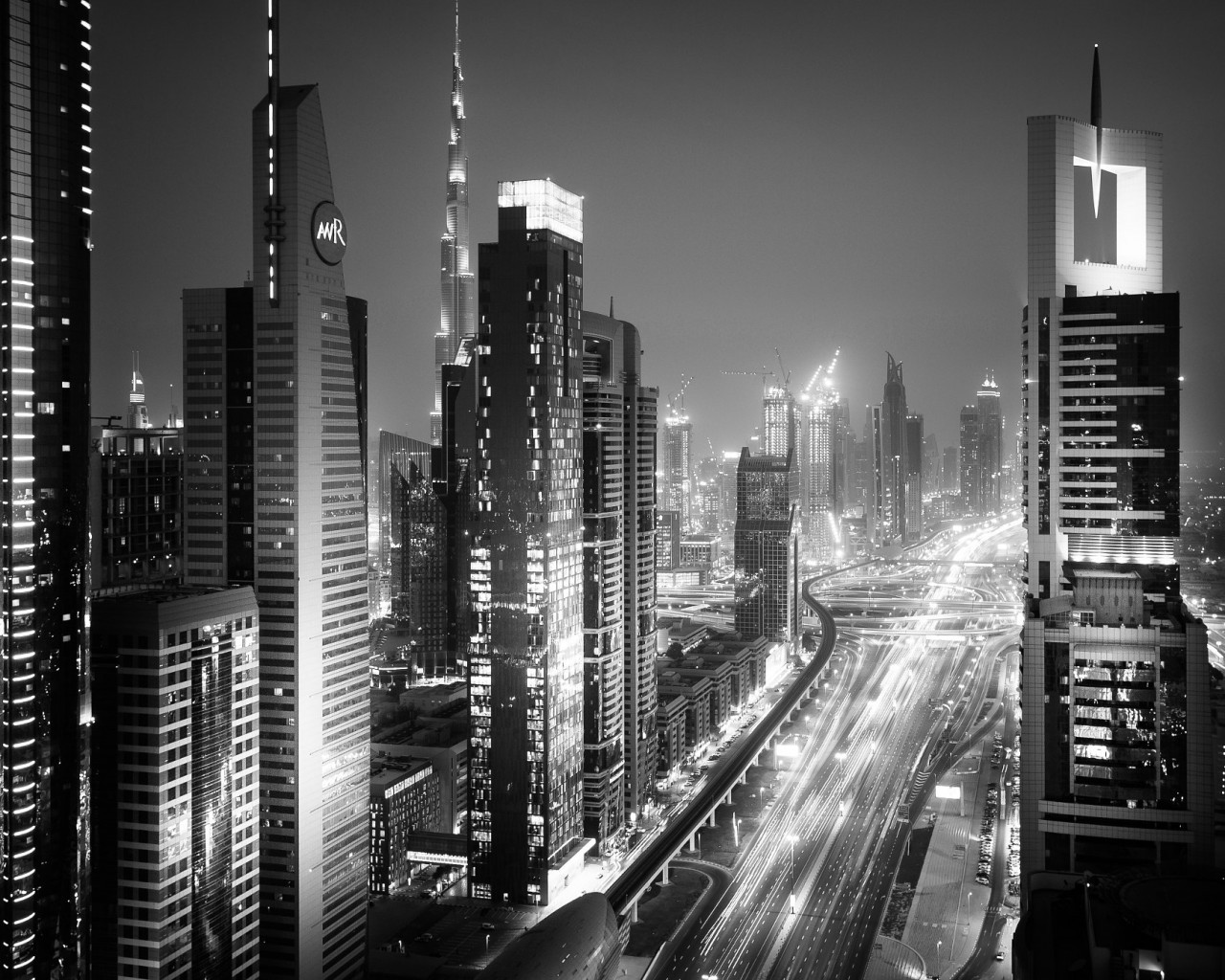 Dubai, Skyscrapers, Timelapse, Monochrome, Modern Architecture - Dubai Black And White - HD Wallpaper 