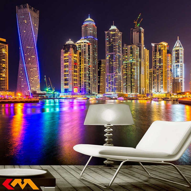 Custom 3d Photo Wallpaper Dubai Night View City Building - Tall Buildings In Dubai Night - HD Wallpaper 