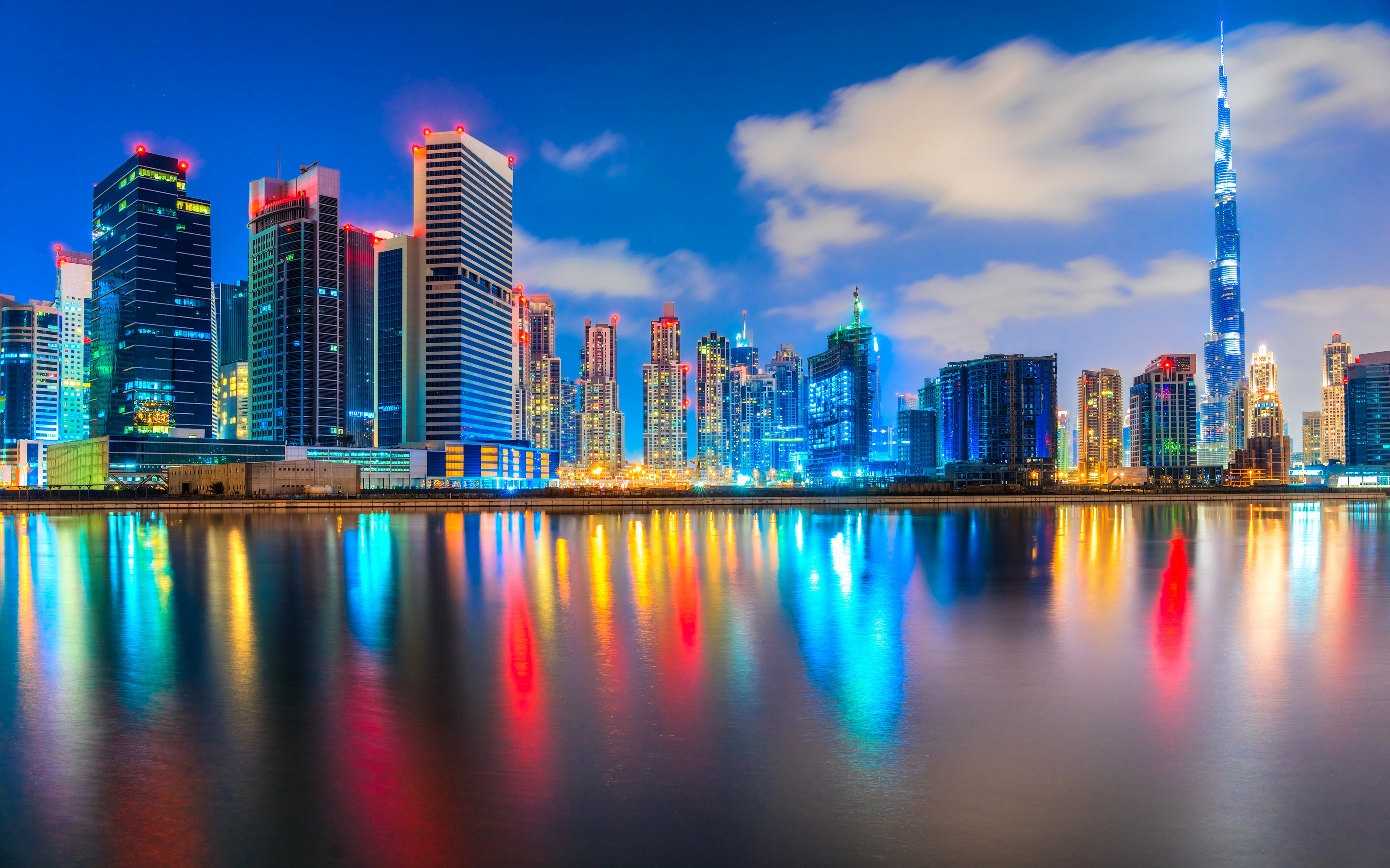 4k, Uae, Nightscapes, Burj Khalifa, Modern Buildings, - Dubai Abu Dhabi Landscape - HD Wallpaper 