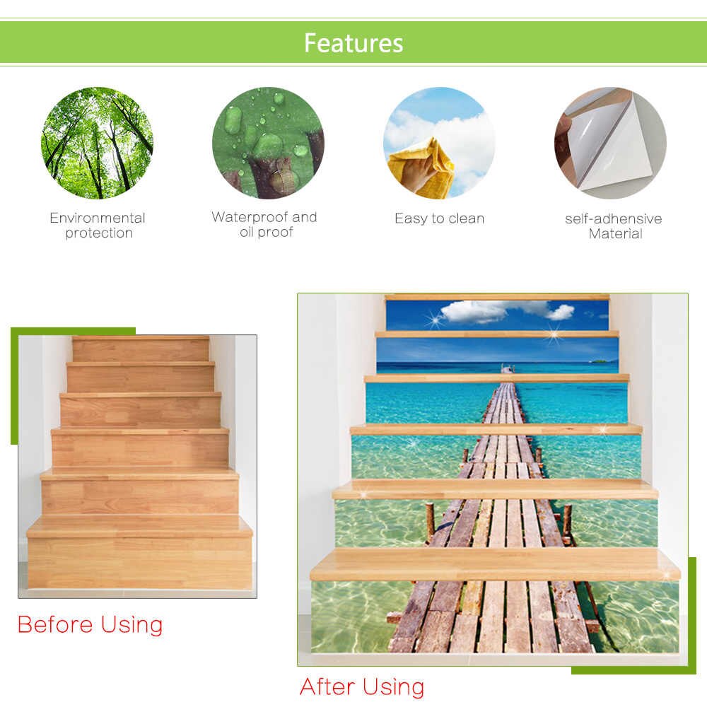 6 Pcs/set 3d Landscape Self-adhesive Stairs Risers - Sticker - HD Wallpaper 