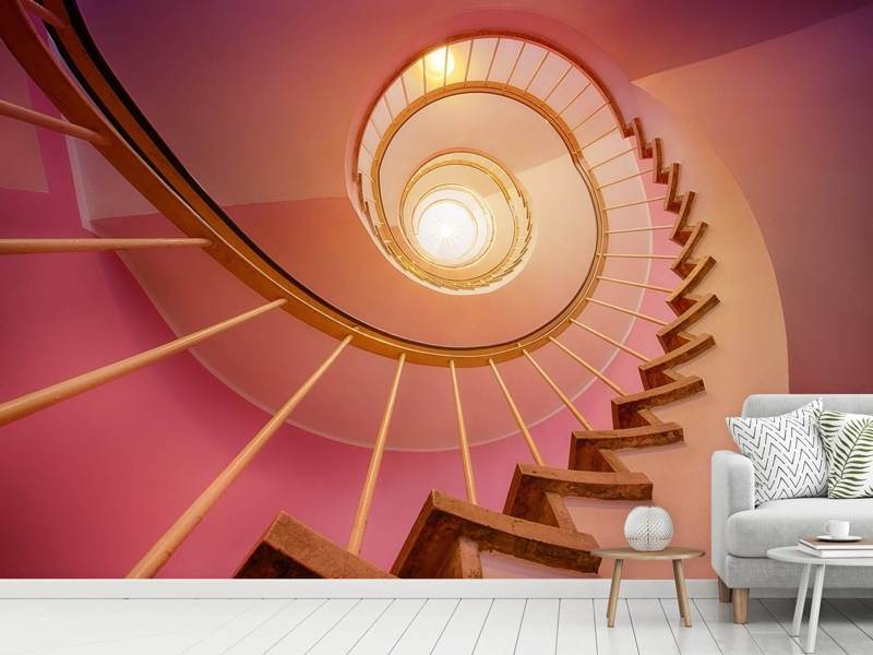Photo Wallpaper Spiral Staircase In Pink - Inspirasi Letak Tangga Rumah Minimalis - HD Wallpaper 