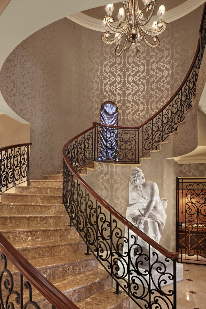 Miami Shiny Wallpaper With Iron Chandeliers Staircase - Stair Railing Iron In Pakistan - HD Wallpaper 