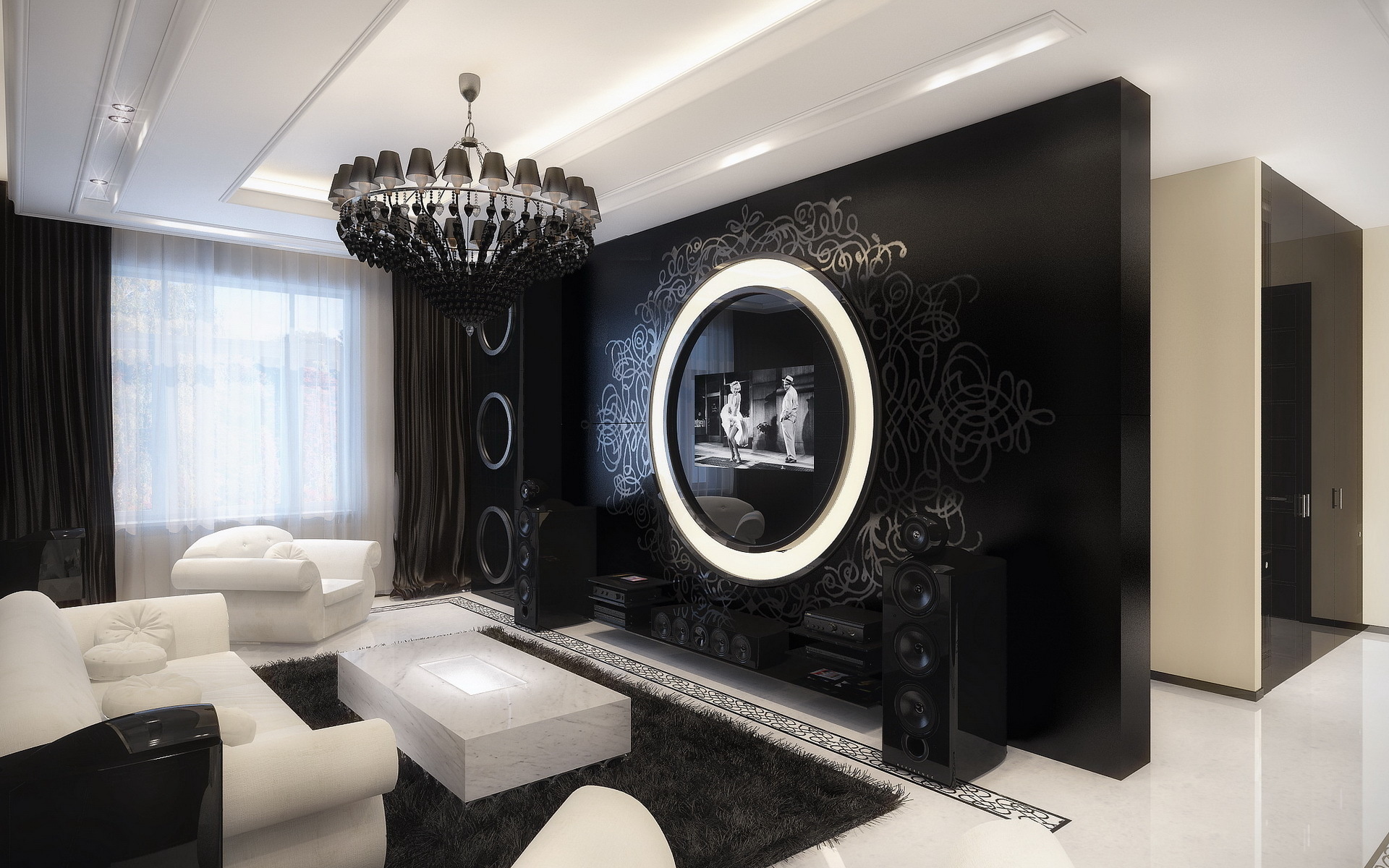 Hallway, Dark Interior, Balck And White, Modern Design, - Black And White  Modern Elegant House - 1920x1200 Wallpaper 