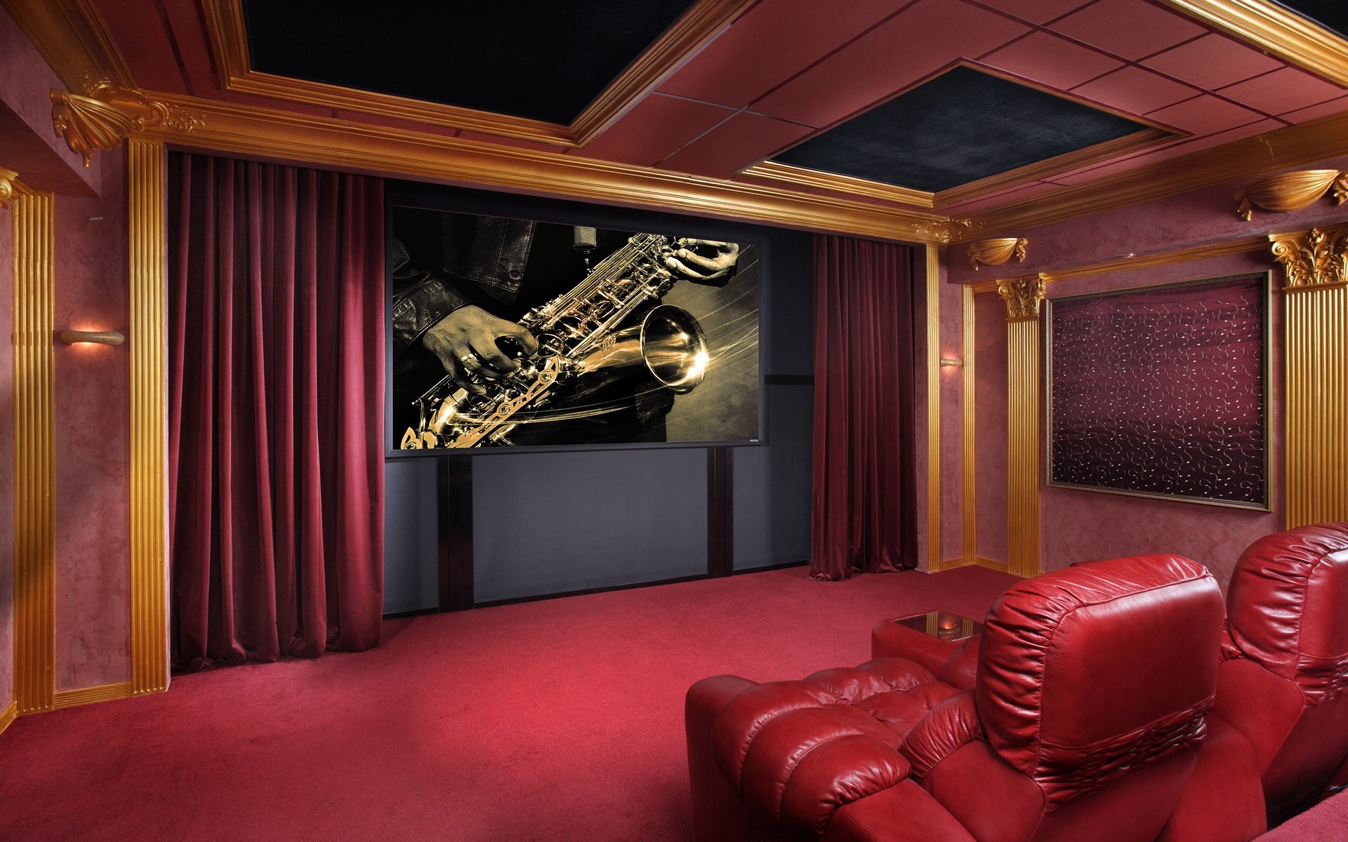 Wallpaper Theater, Hall, Room, Sofa 
 Data Src Theater - Living Hall - HD Wallpaper 