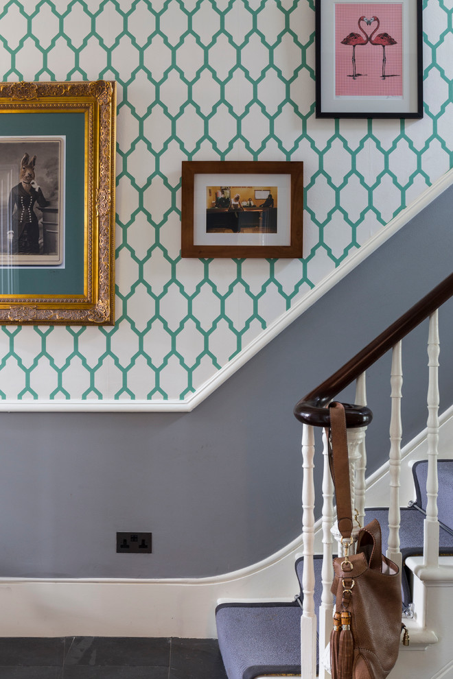 Hall Wallpaper Design Ideas Staircase Contemporary - Dado Rail Wallpaper Ideas - HD Wallpaper 