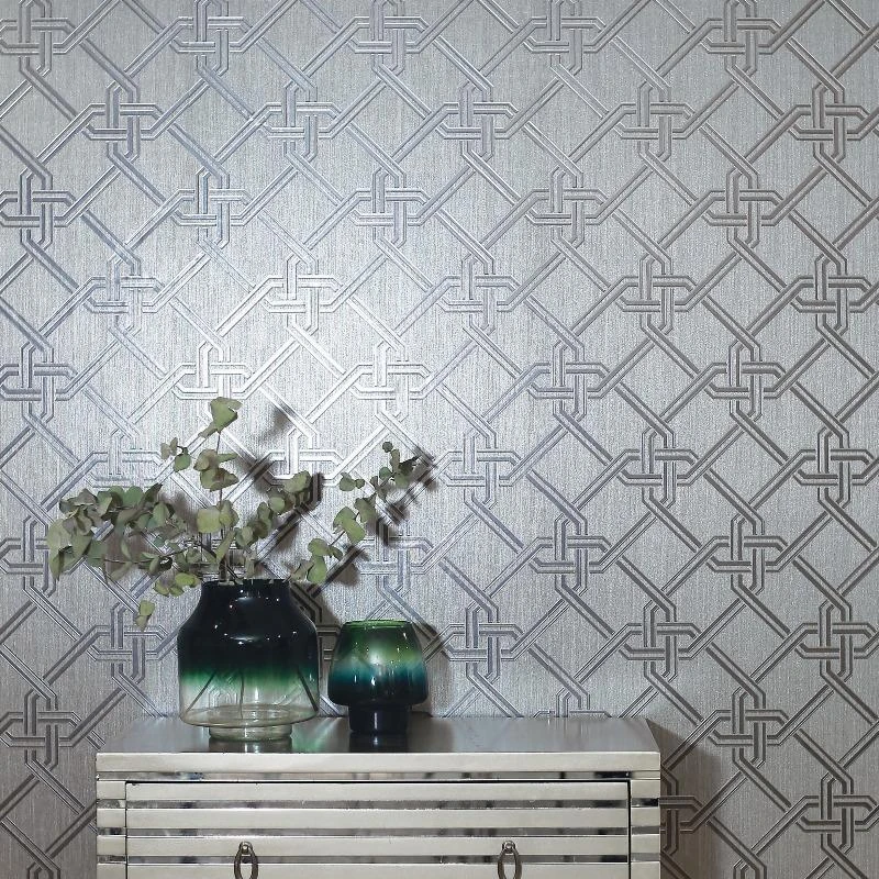Silver Geometric Foil Wallpaper Metallic Vinyl Textured - HD Wallpaper 
