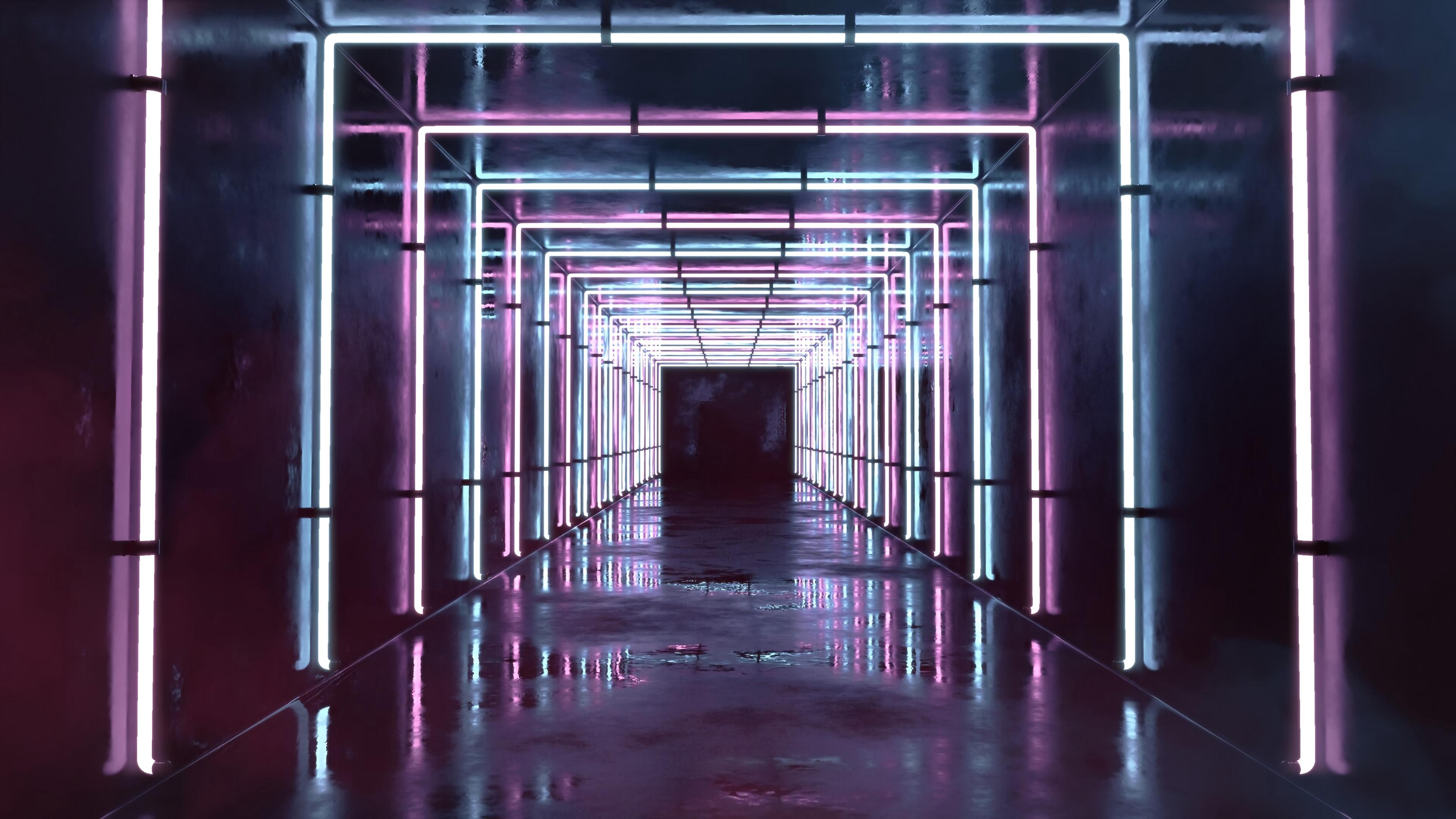 Corridor, Tunnel, Neon, Light, Reflection - Light Tunnel - HD Wallpaper 
