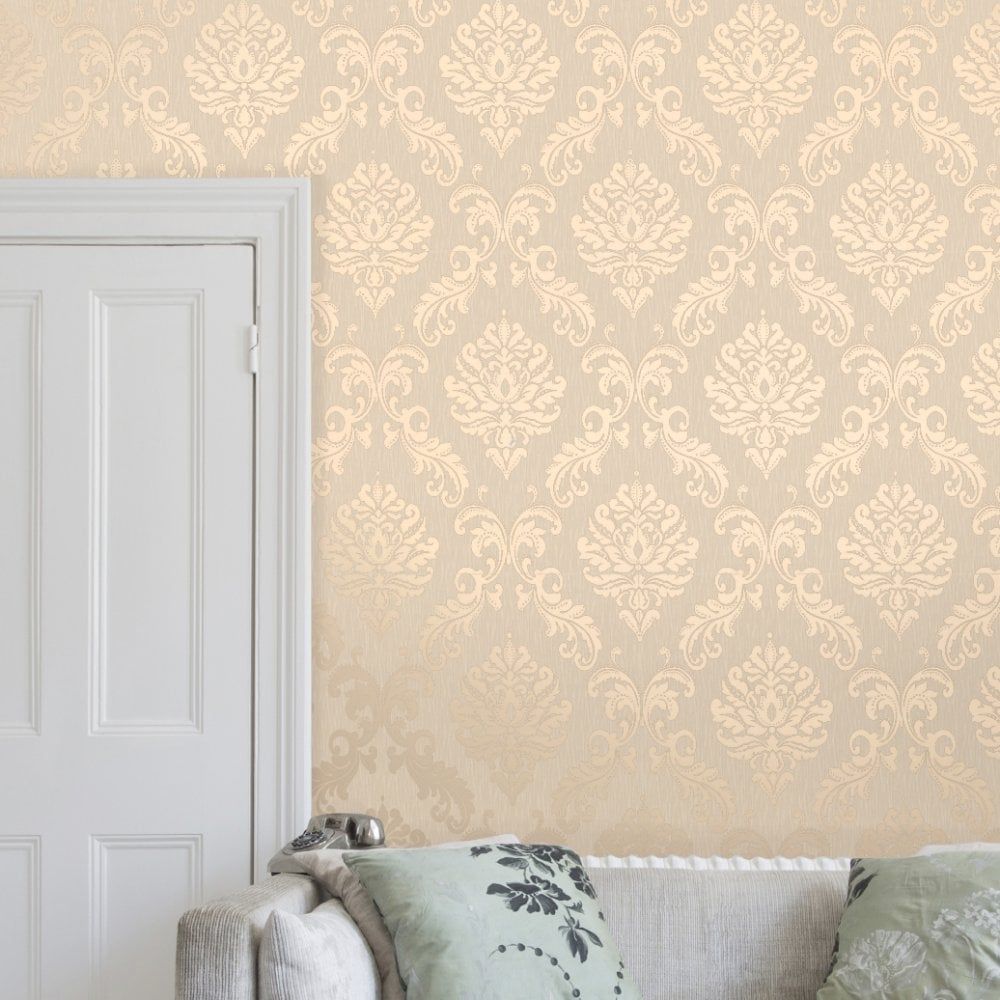 Chelsea Glitter Damask Wallpaper Taupe Silver - HD Wallpaper 