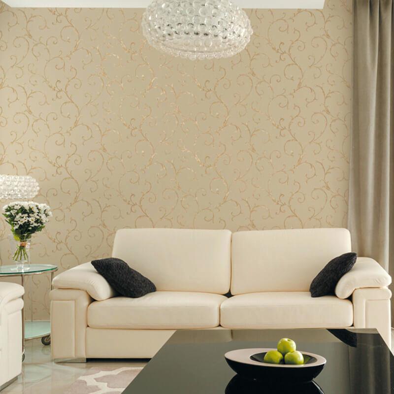 Designer Wallpaper Glitter Acanthus Scroll Beige Wallpaper - Spy Living Room Camera - HD Wallpaper 