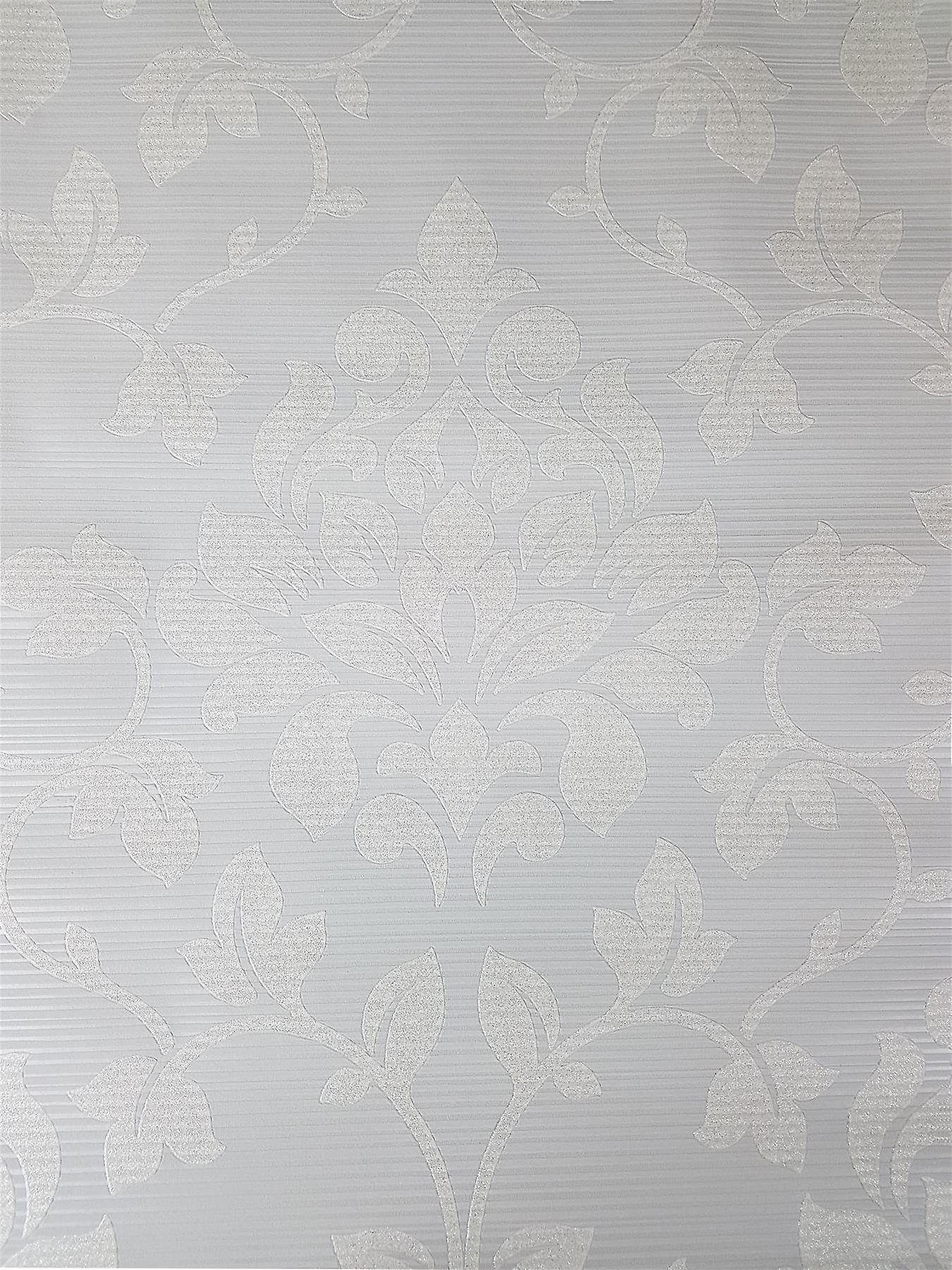Floral Damask Glitter Wallpaper Grey Stripe Embossed - Beige - HD Wallpaper 