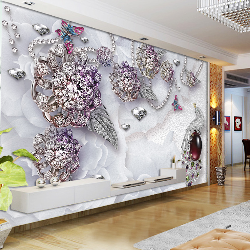 5d Papel Murals Crystal Peacock Butterfly Purple Flower - Wallpaper - HD Wallpaper 