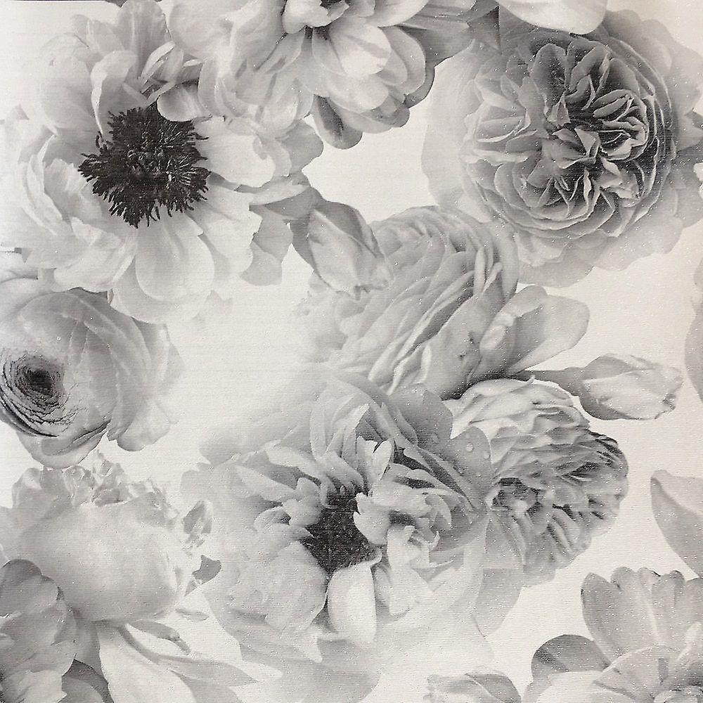 Arthouse Bloom Floral Mono Glitter Wallpaper Black - Black And White Floral - HD Wallpaper 