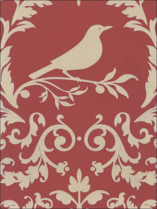 Cream Velvet Animal Damask On Brick Wallpaper Vc0807 - Songbird - HD Wallpaper 