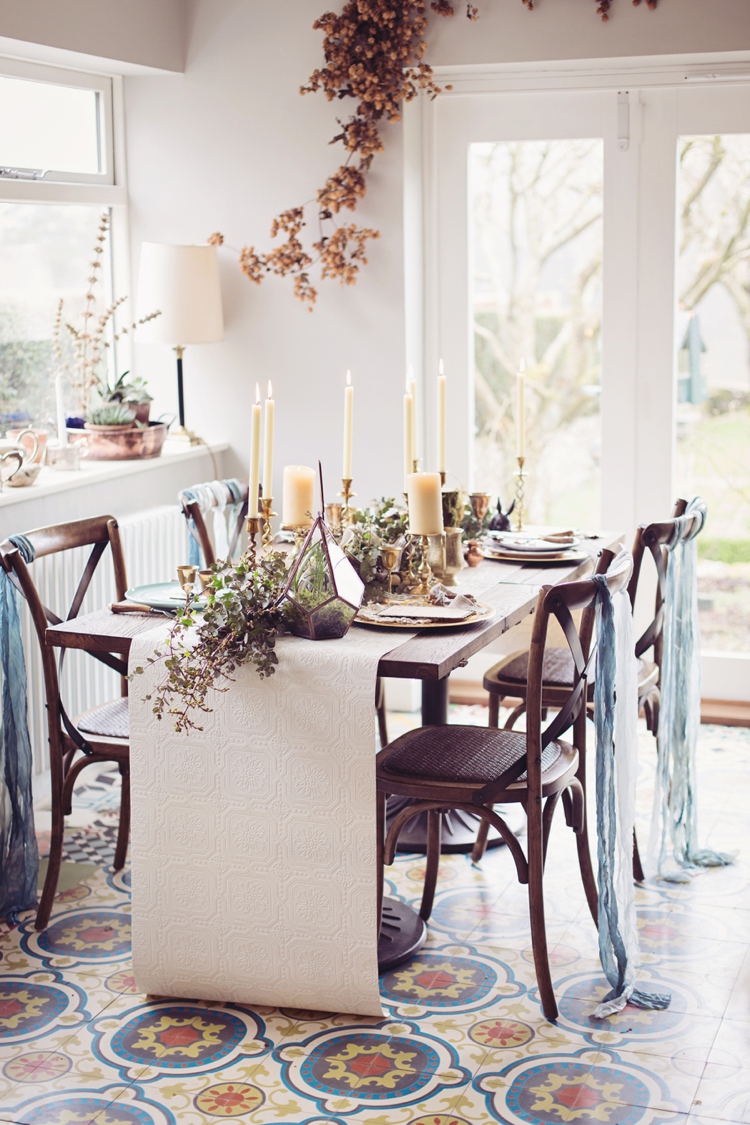 Wooden Table Chairs Ribbons Wallpaper Eccentric Flower - Dining Room - HD Wallpaper 