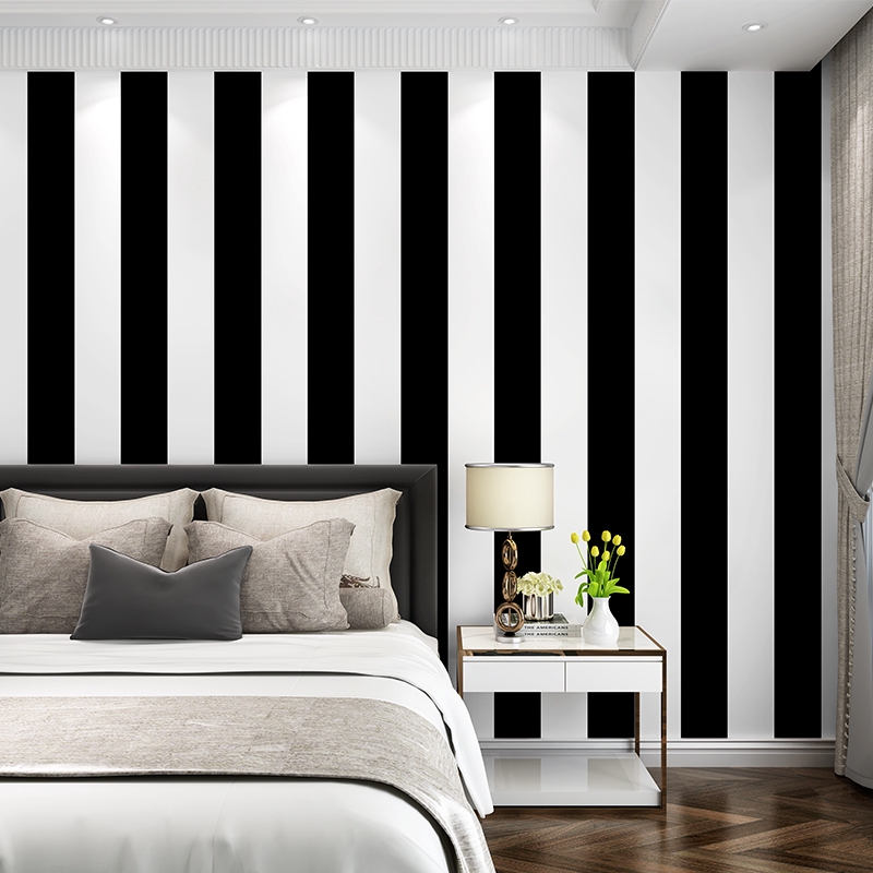 Black And White Striped Wallpaper Bedroom - HD Wallpaper 