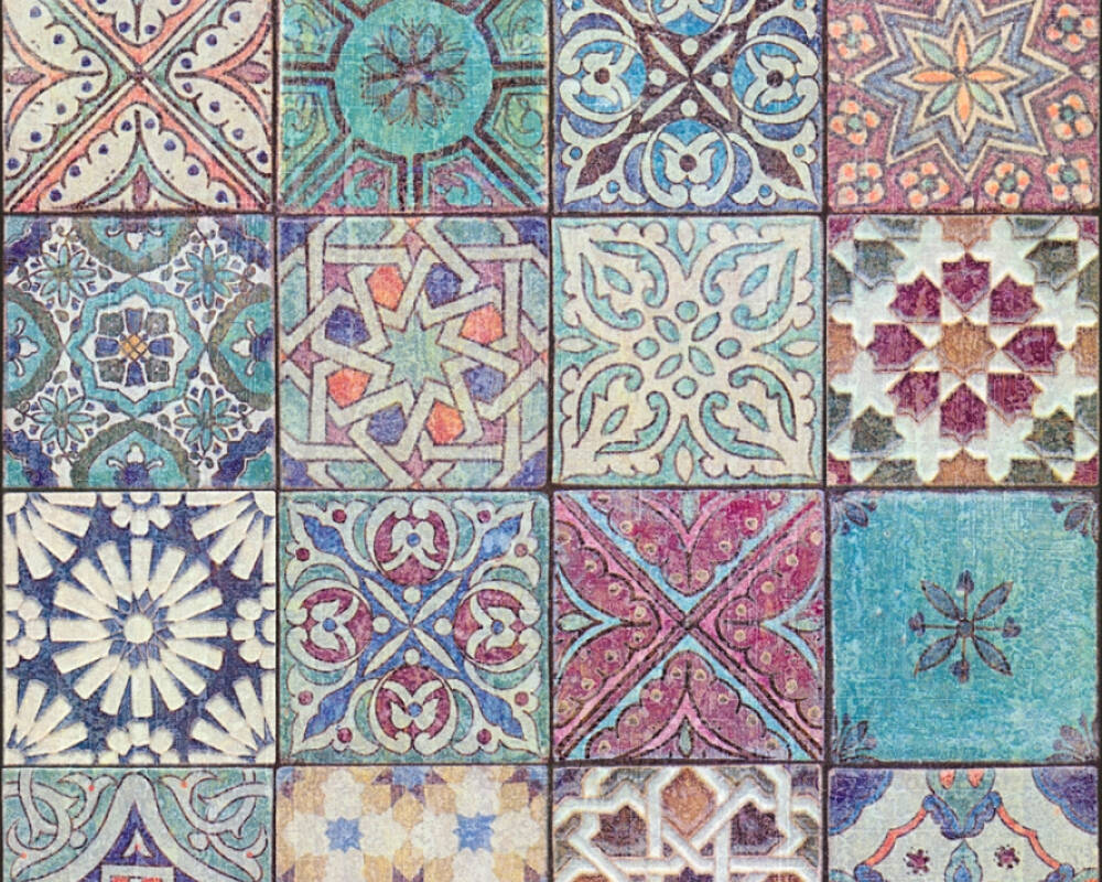 Création Wallpaper Tile, Black, Coloured, Cream, Green - Tapete Fliesenoptik - HD Wallpaper 