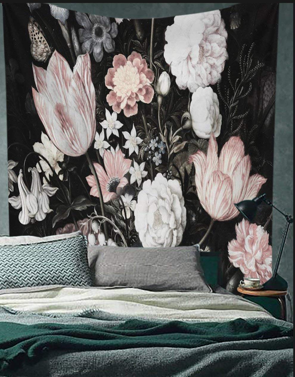 Black Floral Tapestry - HD Wallpaper 