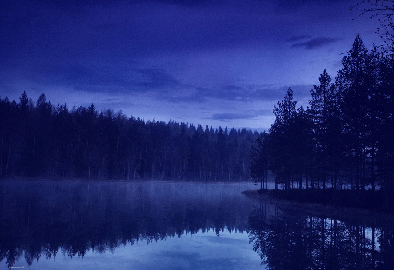 Image Of Lake At Night, Beautiful Shades Of Blue - Lake Forest Night Background - HD Wallpaper 