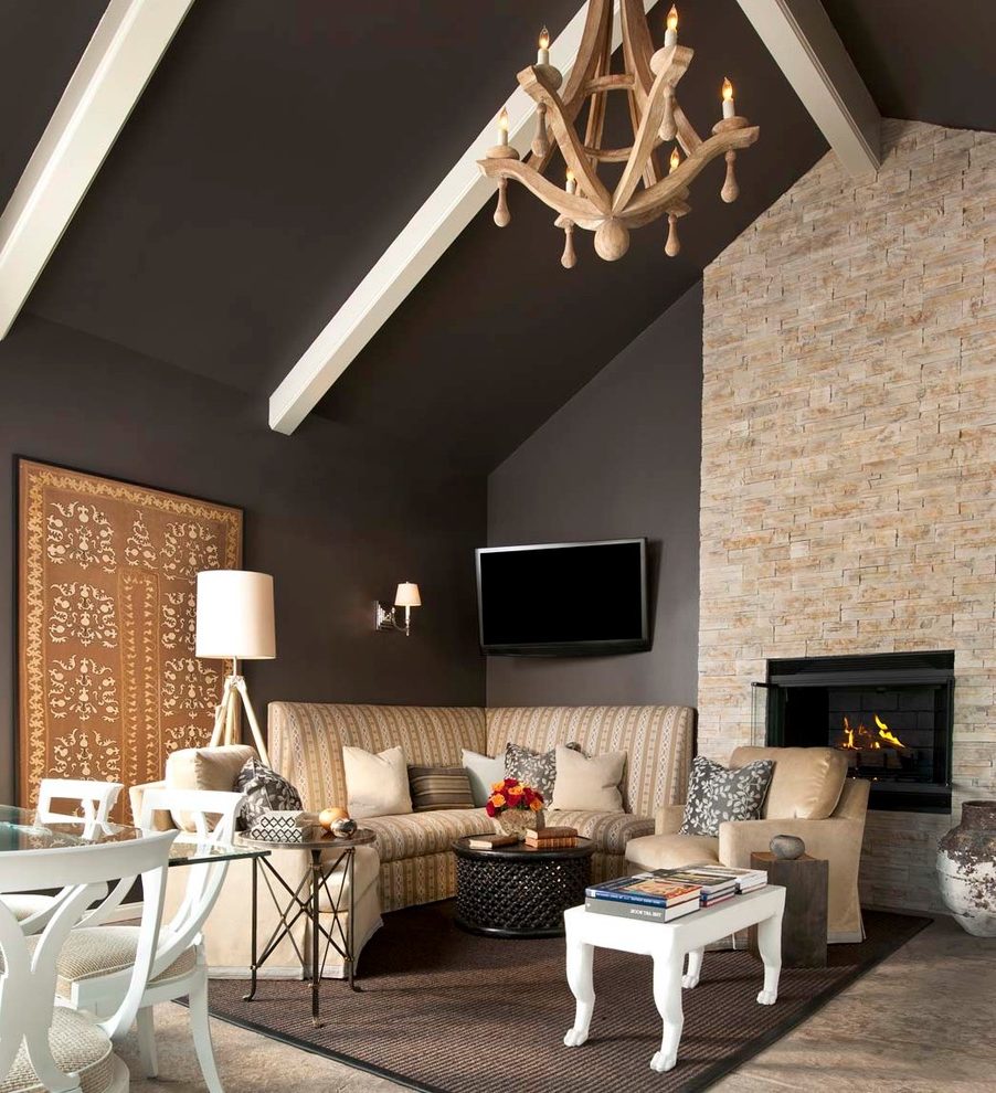 Dallas Black Ceiling With Clear Coffee Tables Living - Interior Design - HD Wallpaper 