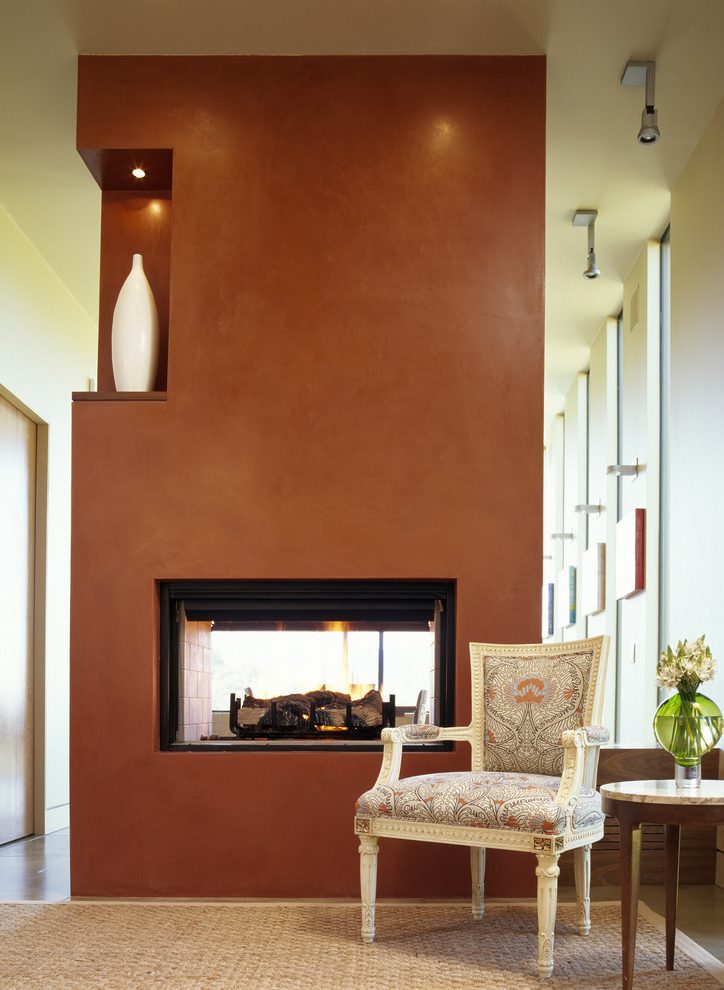 Pumpkin Orange Family Room Modern With End Table Peelable - Fireplace - HD Wallpaper 