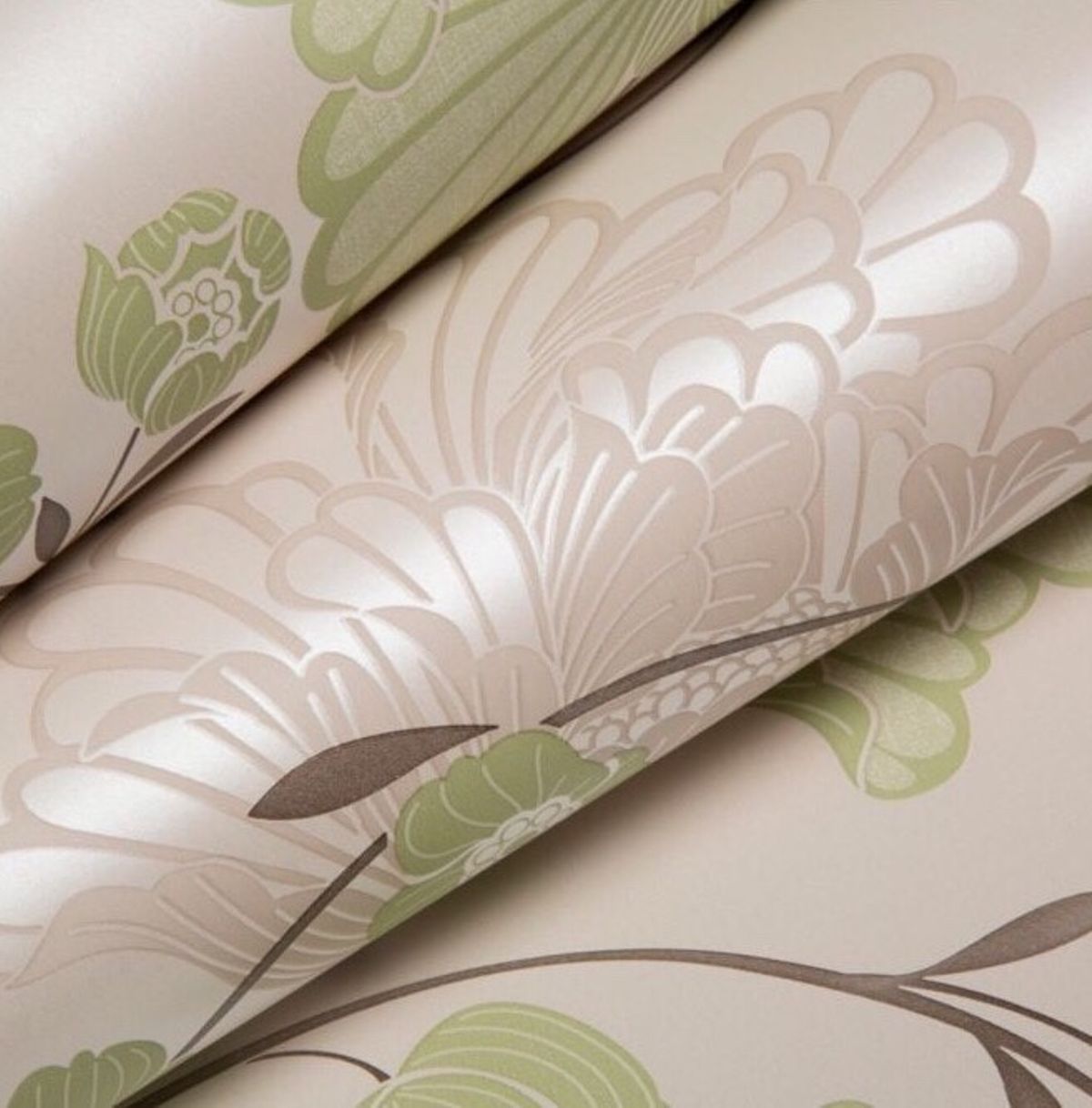 Green, Cream And Brown Floral Wallpaper, With A Slight - Laurence Llewelyn Bowen Taffetia - HD Wallpaper 