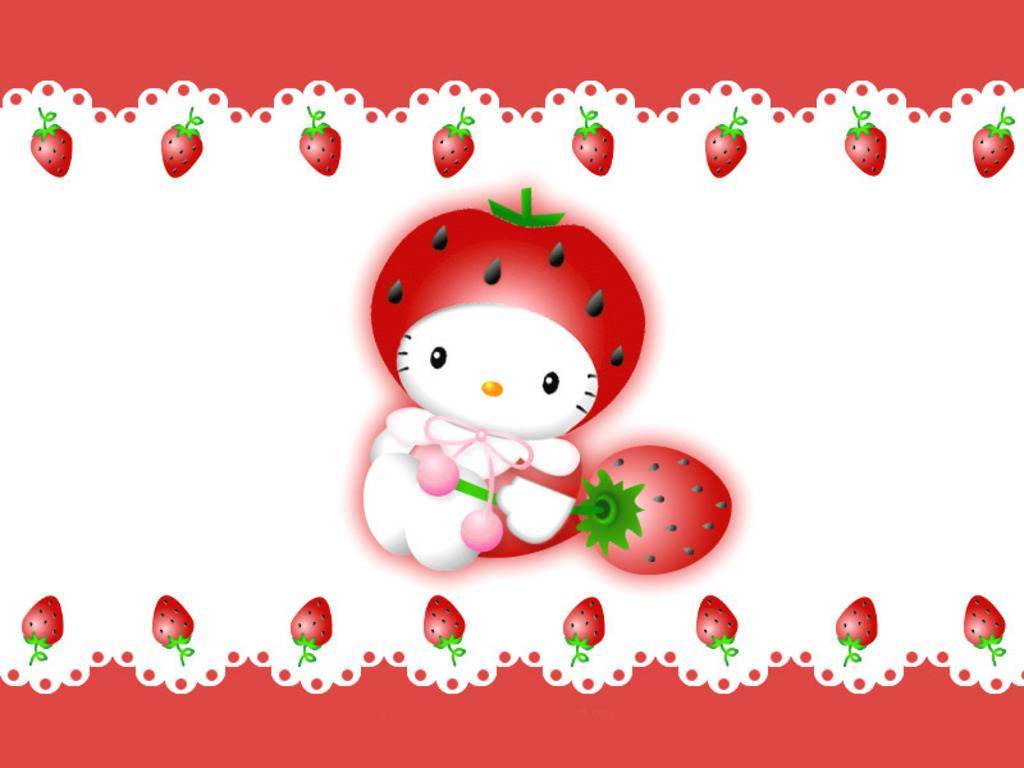 Hello Kitty Wallpaper - Hello Kitty Strawberry Background - HD Wallpaper 