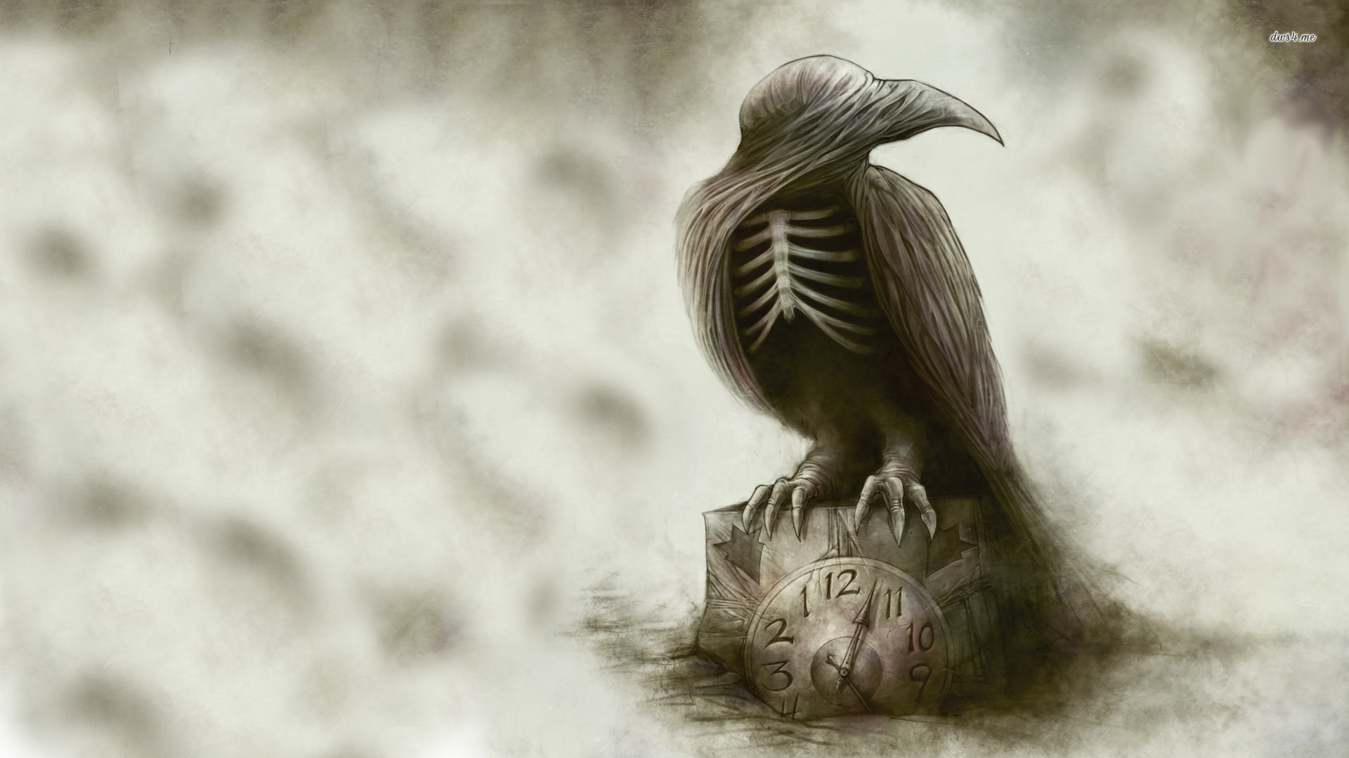 Creepy Raven Drawing - HD Wallpaper 