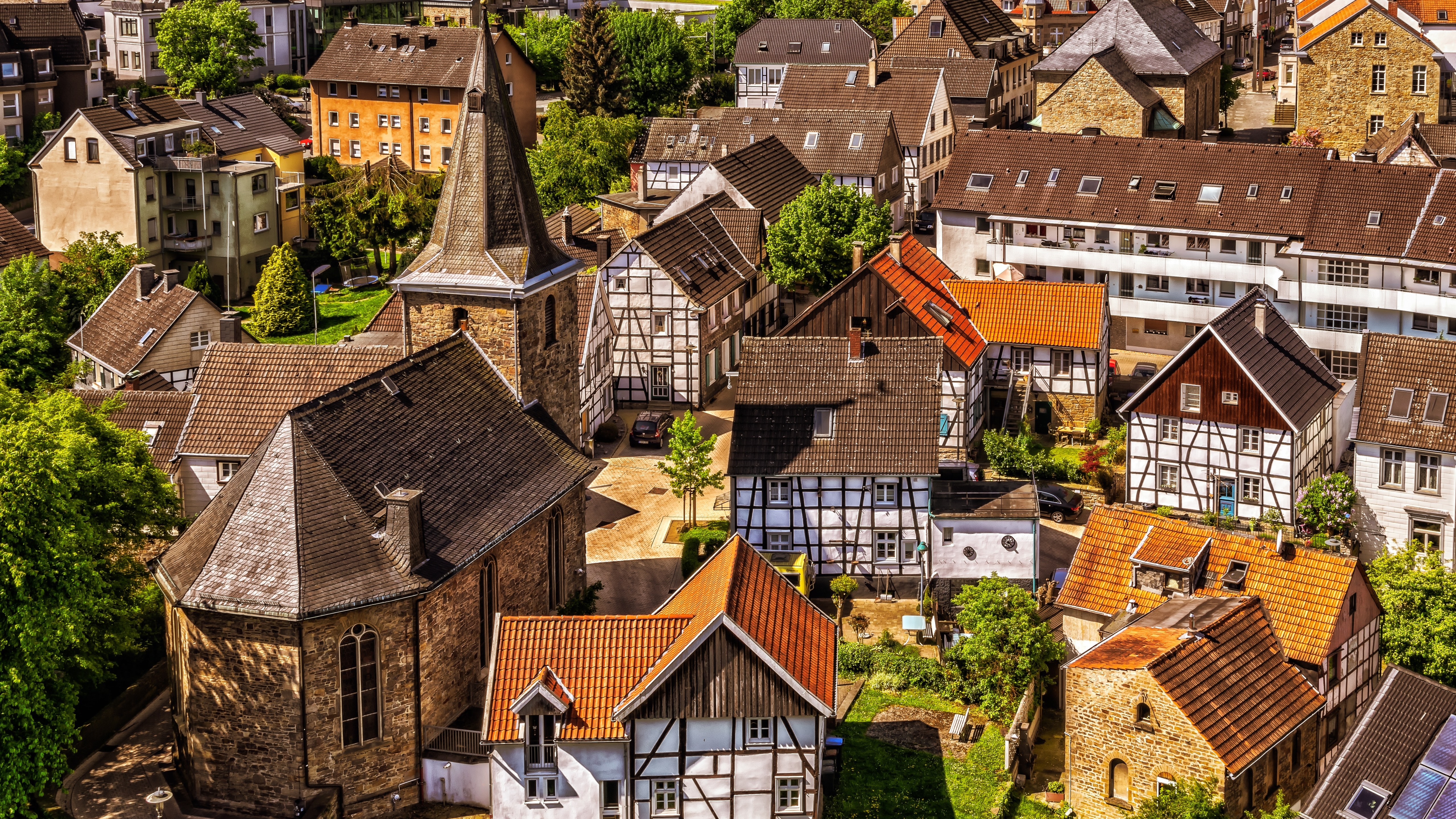 Wallpaper City, Houses, Street, Roof - Kleinstadt - HD Wallpaper 