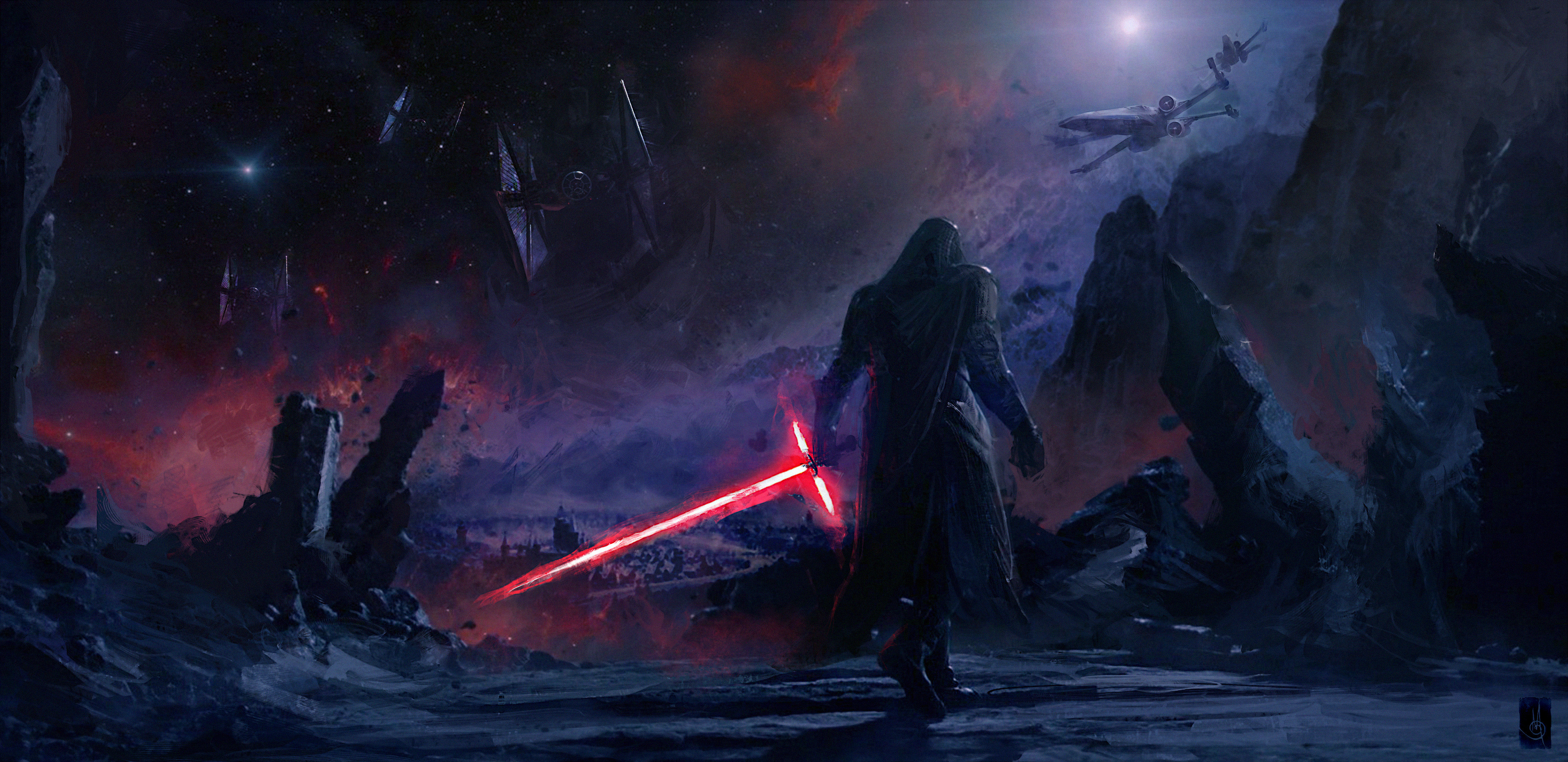 3754x1825, Kylo Ren Star Wars Artwork 4k 
 Data Id - Star Wars Art Wallpaper 4k - HD Wallpaper 