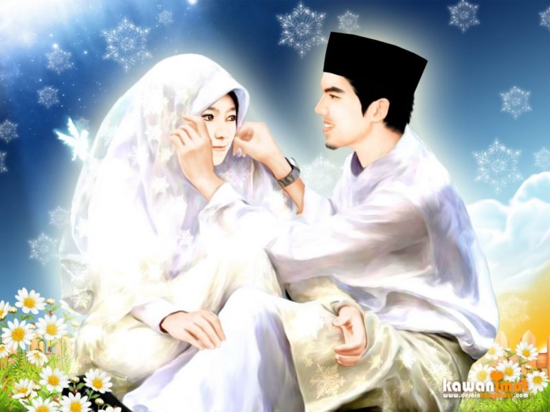 Gambar Kartun Islami - Suami Istri Muslimah Kartun - HD Wallpaper 