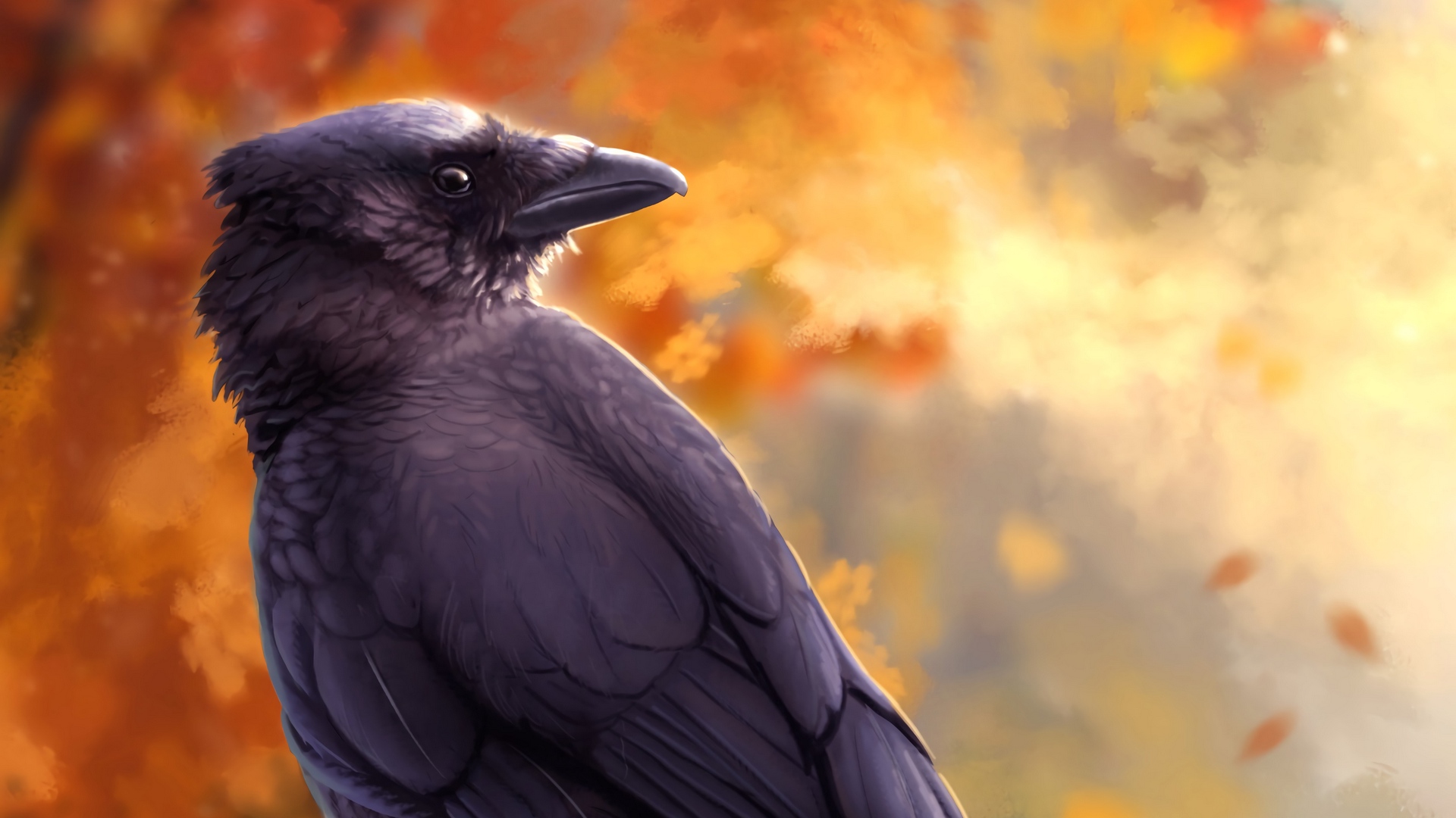 Wallpaper Raven Bird Art Black Autumn Raven Autumn 1920x1080 Wallpaper Teahub Io