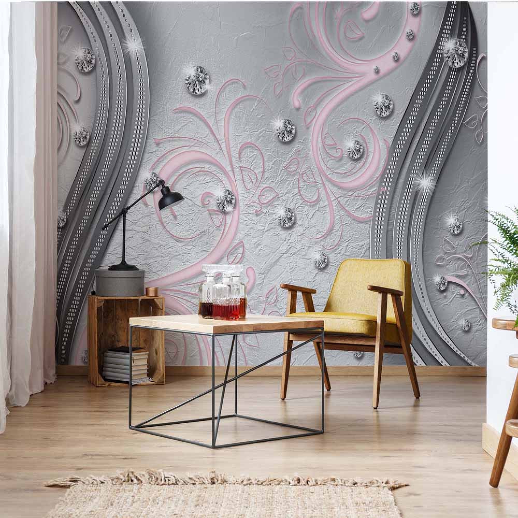 Ornamental Silver And Pink Swirl Design - Poster Mural Animaux - HD Wallpaper 