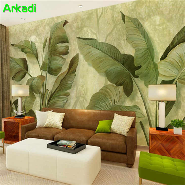 Southeast Asian Living Room Wallpaper Subtropical Beautiful - Papel De Parede Com Folhas De Bananeira - HD Wallpaper 