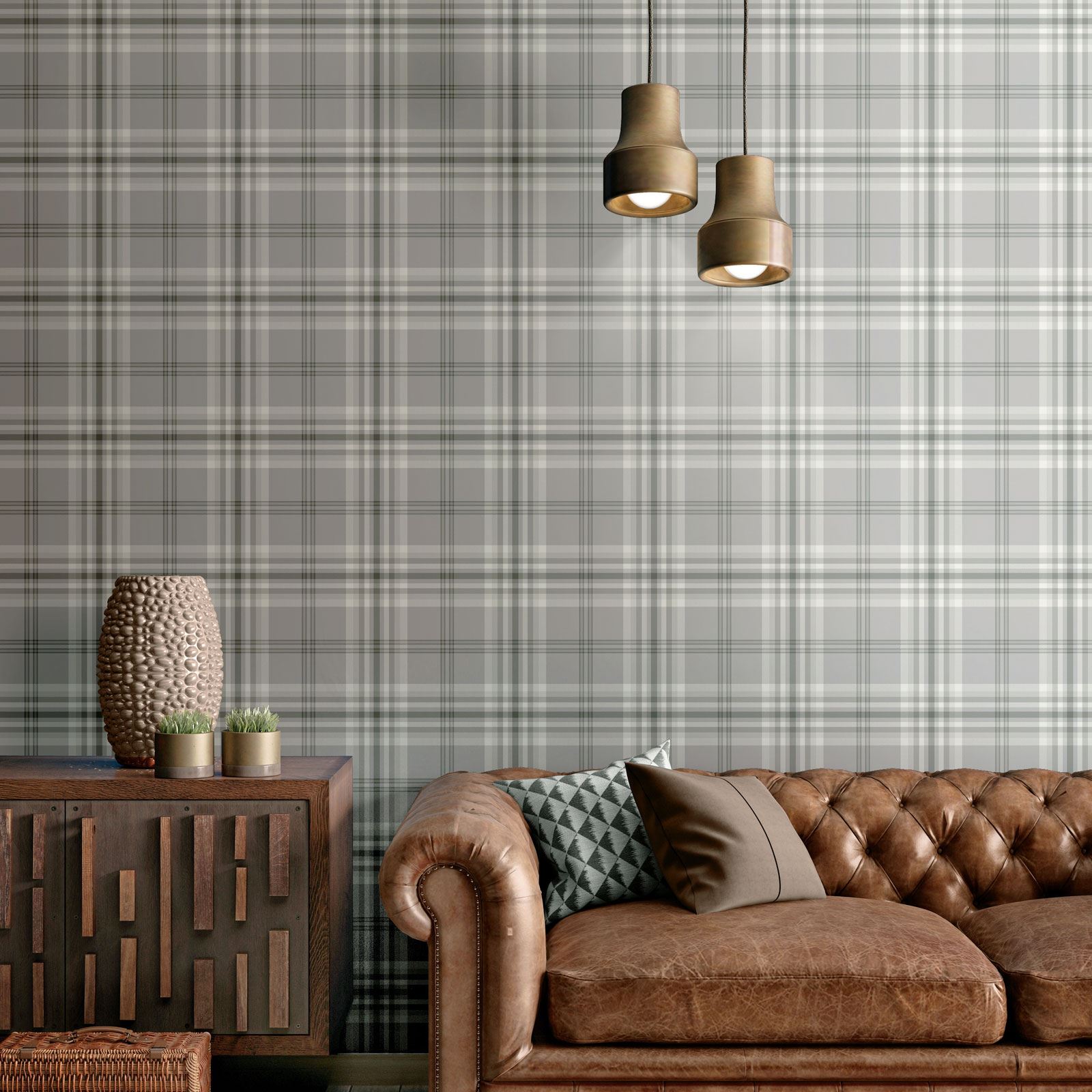 Tartan Wallpaper Bedroom Lounge Hallway Green Red Check - Stag Wallpaper In Living Room - HD Wallpaper 