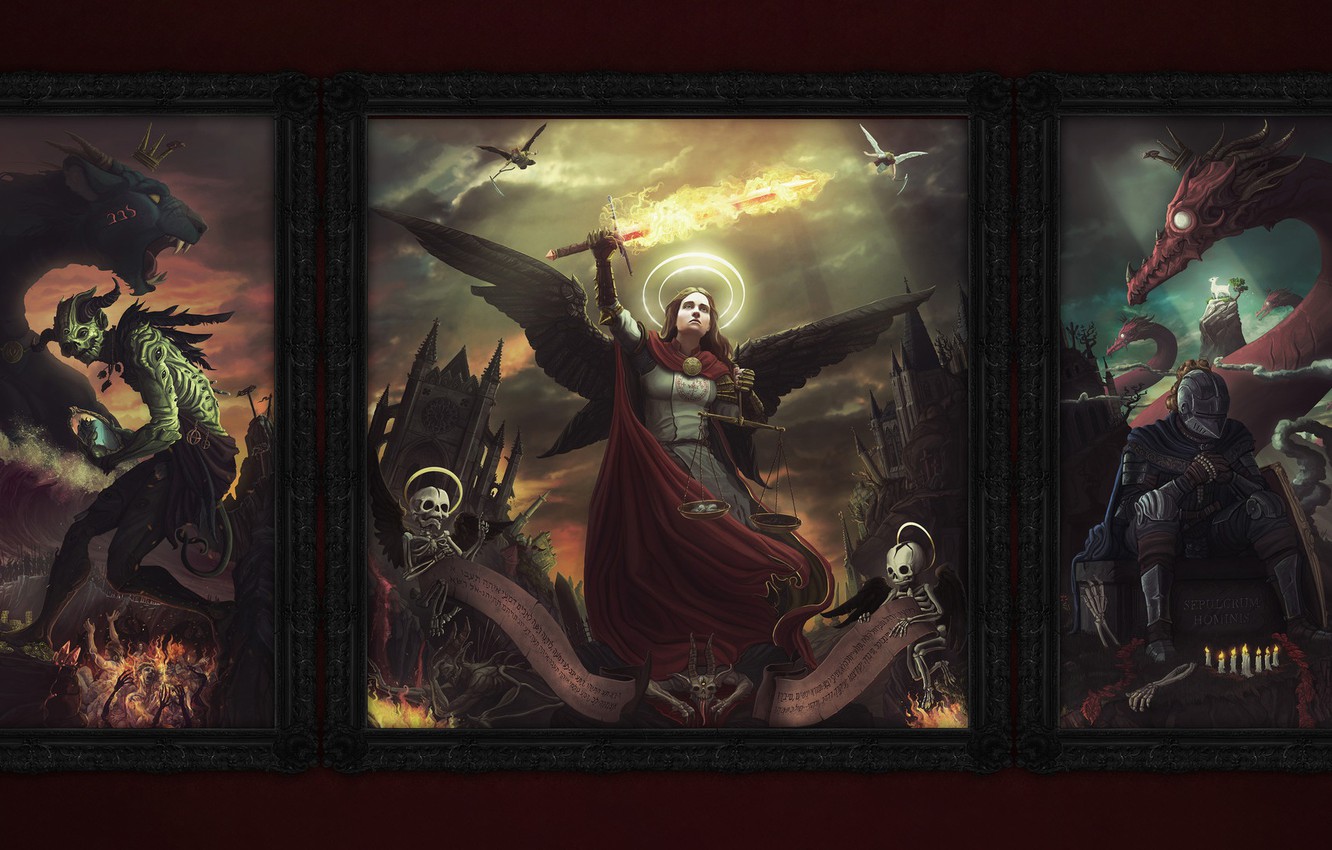 Photo Wallpaper Dragon, Angel, Magic, Apocalypse, Pictures, - Holy Knight Fantasy Art - HD Wallpaper 