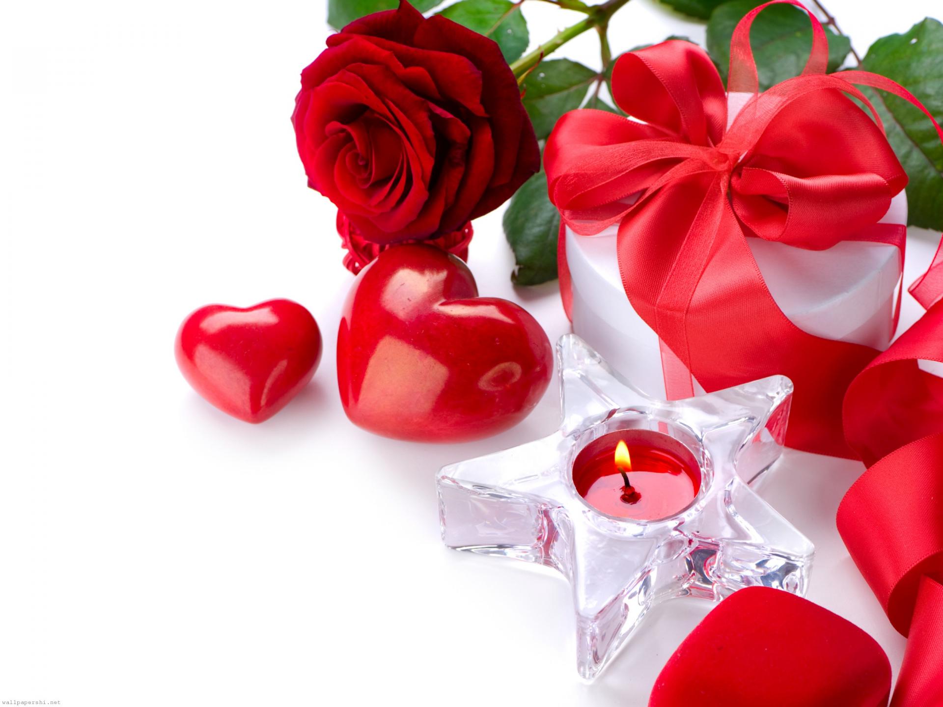 Red Flowers Roses A Candle Heart Gifts Crystal Holiday - Border Design For Valentines Day - HD Wallpaper 