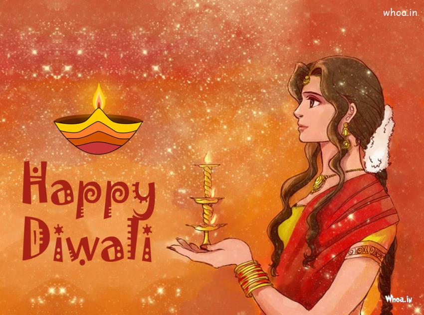 Happy Diwali Greetings Art Wallpaper - Cartoon Cute Happy Diwali - HD Wallpaper 