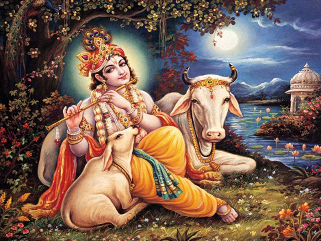 Lord Krishna And Cow - Lord Krishna With Cow - HD Wallpaper 