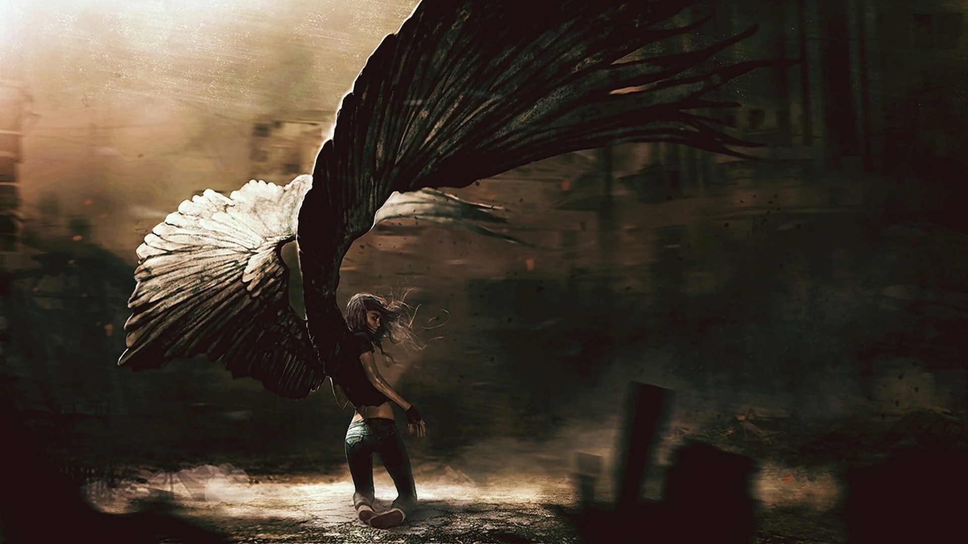 Wallpaper Angel Jeans Ruin Sand Storm Wings - Sik World Broken Wings Album - HD Wallpaper 