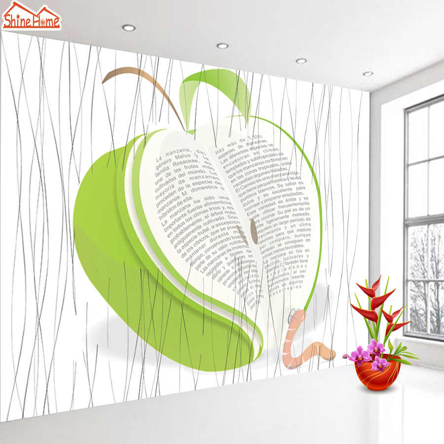 Shinehome-green Apple Book Wallpapers 3d Room Wallpaper - 3d Abstract Wallpaper For Wall - HD Wallpaper 