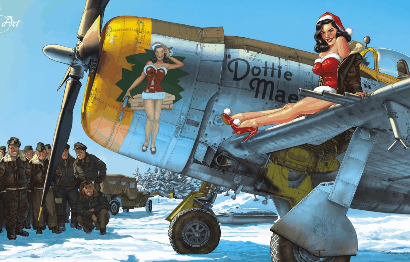 Photo Wallpaper Girl, Snow, New Year, Art, The Plane, - P 47 Eduard 1 32 - HD Wallpaper 