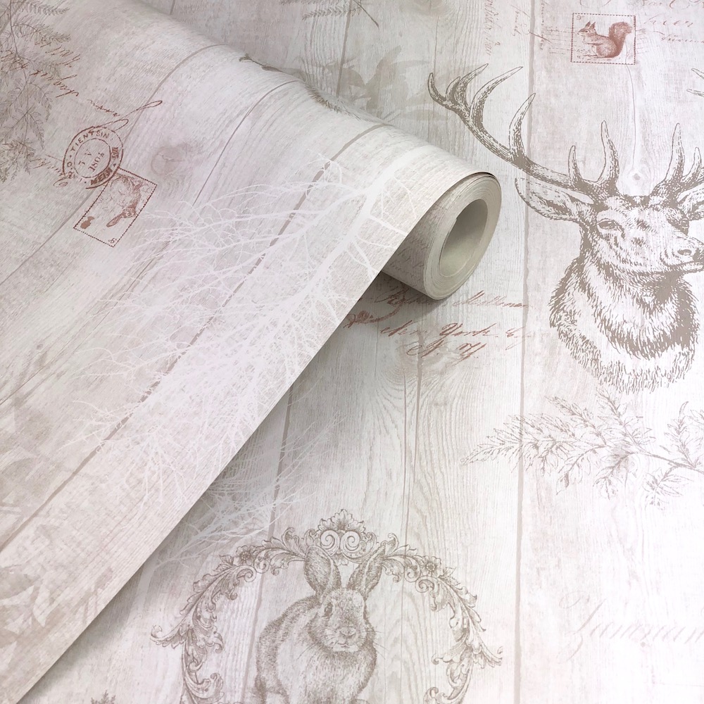 Holden Decor Stag Wood Panel Cream/rose Gold Wallpaper - Stag Red And Gold - HD Wallpaper 
