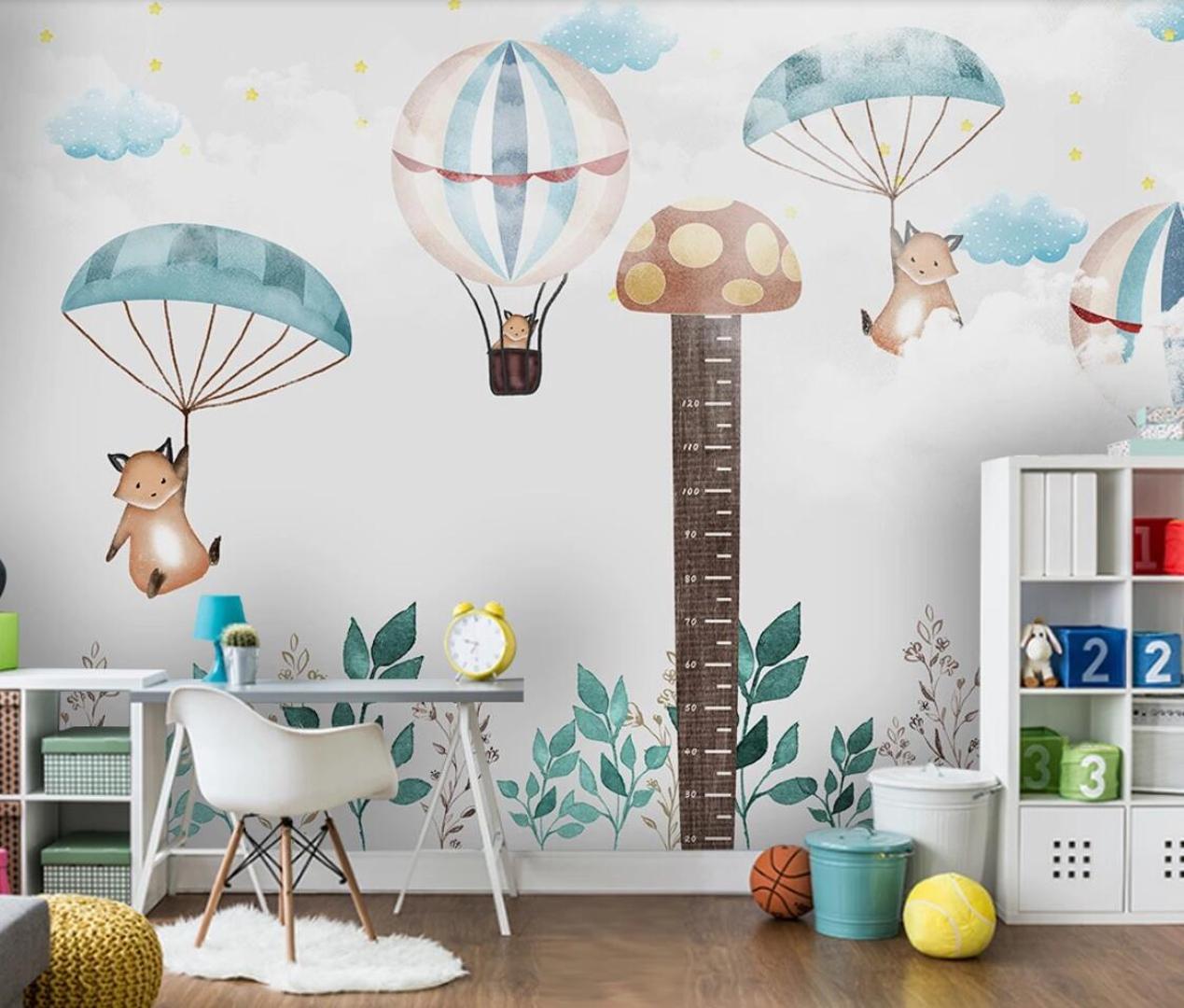 Hot Air Balloon Children S Room Cartoon Background - Simple Wall Murals For Kids - HD Wallpaper 