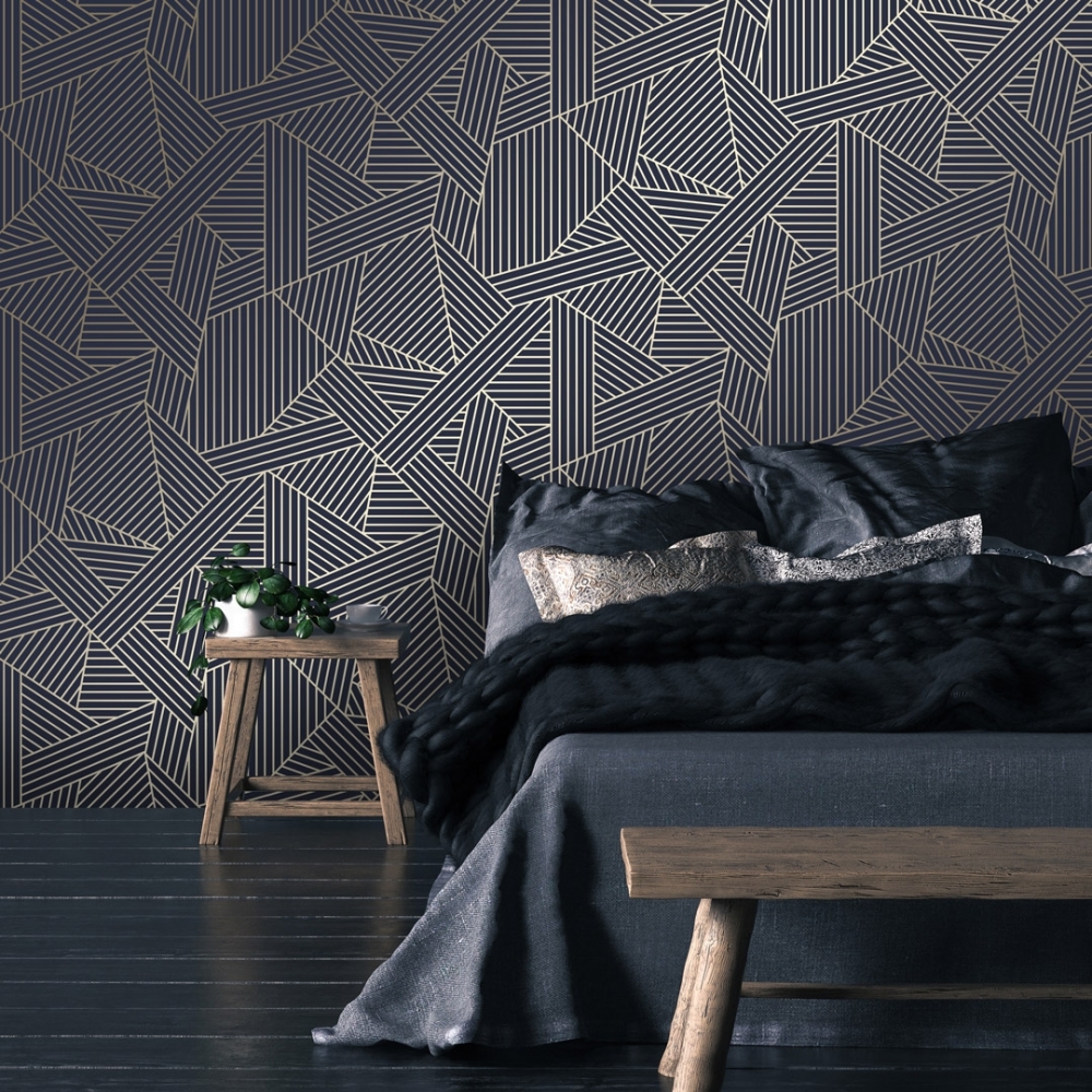 Geometric Wallpaper In Bedroom - HD Wallpaper 